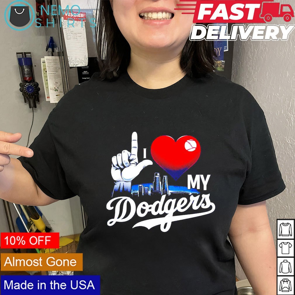 I love my Los Angeles Dodgers city skyline - Adult & Kids T-Shirts, Sweatshirts & Hoodies apparel design preview 3