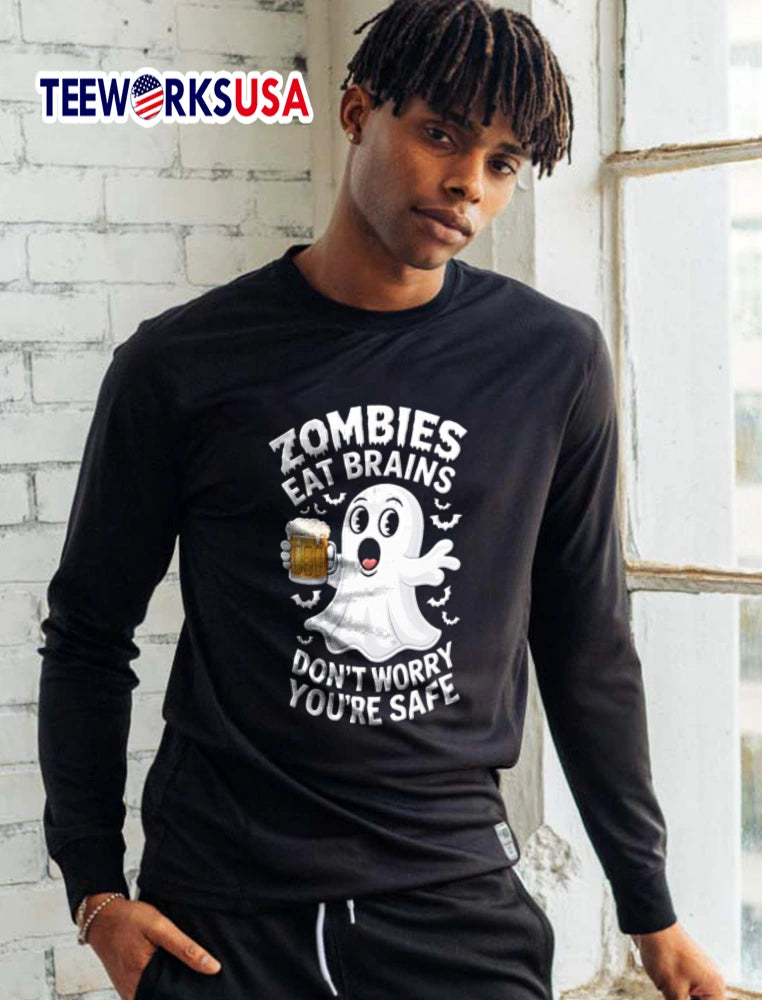 Zombies Eat Brains Dont Worry You Are Safe ghost - Adult & Kids T-Shirts, Sweatshirts & Hoodies apparel design preview 5