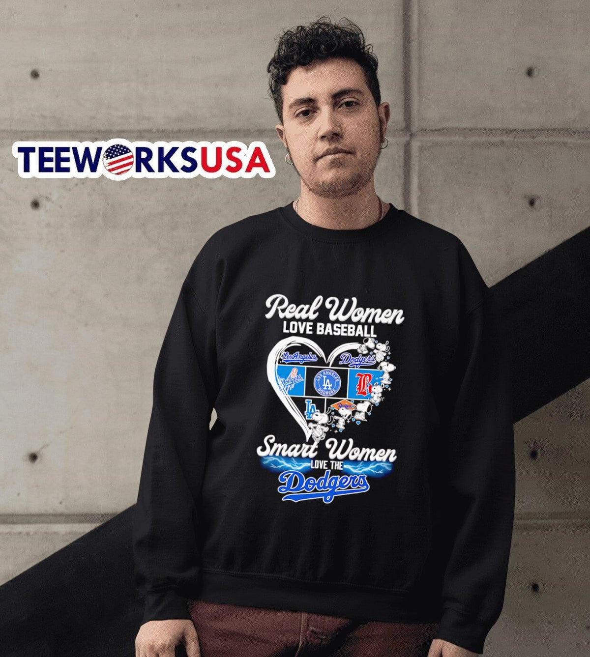 Snoopy real women love baseball smart the Dodgers - Adult & Kids T-Shirts, Sweatshirts & Hoodies apparel design preview 6