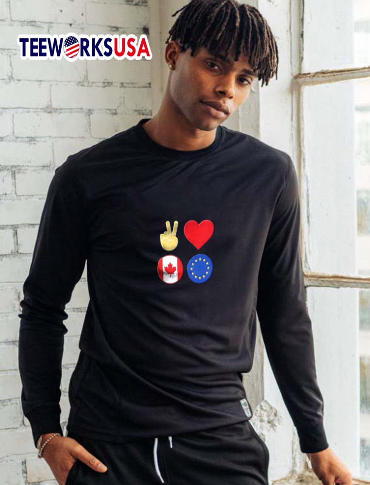 Peace love Canada European Union - Adult & Kids T-Shirts, Sweatshirts & Hoodies apparel design preview 5