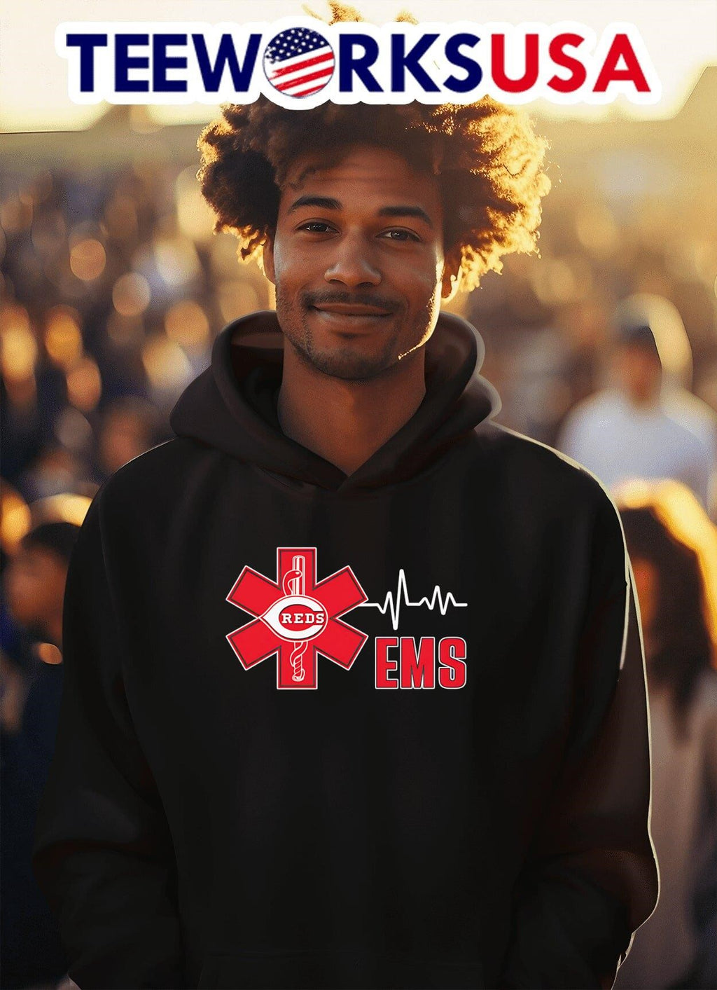 EMS heartbeat Cincinnati Reds logo - Adult & Kids T-Shirts, Sweatshirts & Hoodies apparel design preview 2