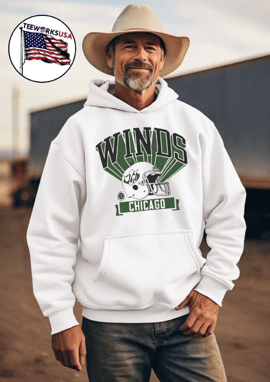 1975 Chicago Winds retro helmet - Adult & Kids T-Shirts, Sweatshirts & Hoodies apparel design preview 2