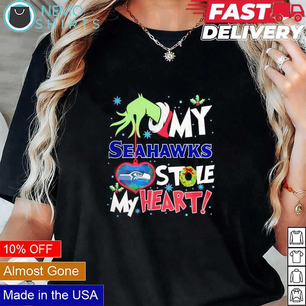 Grinch hand my Seattle Seahawks stole heart Christmas - Adult & Kids T-Shirts, Sweatshirts & Hoodies apparel design preview 1
