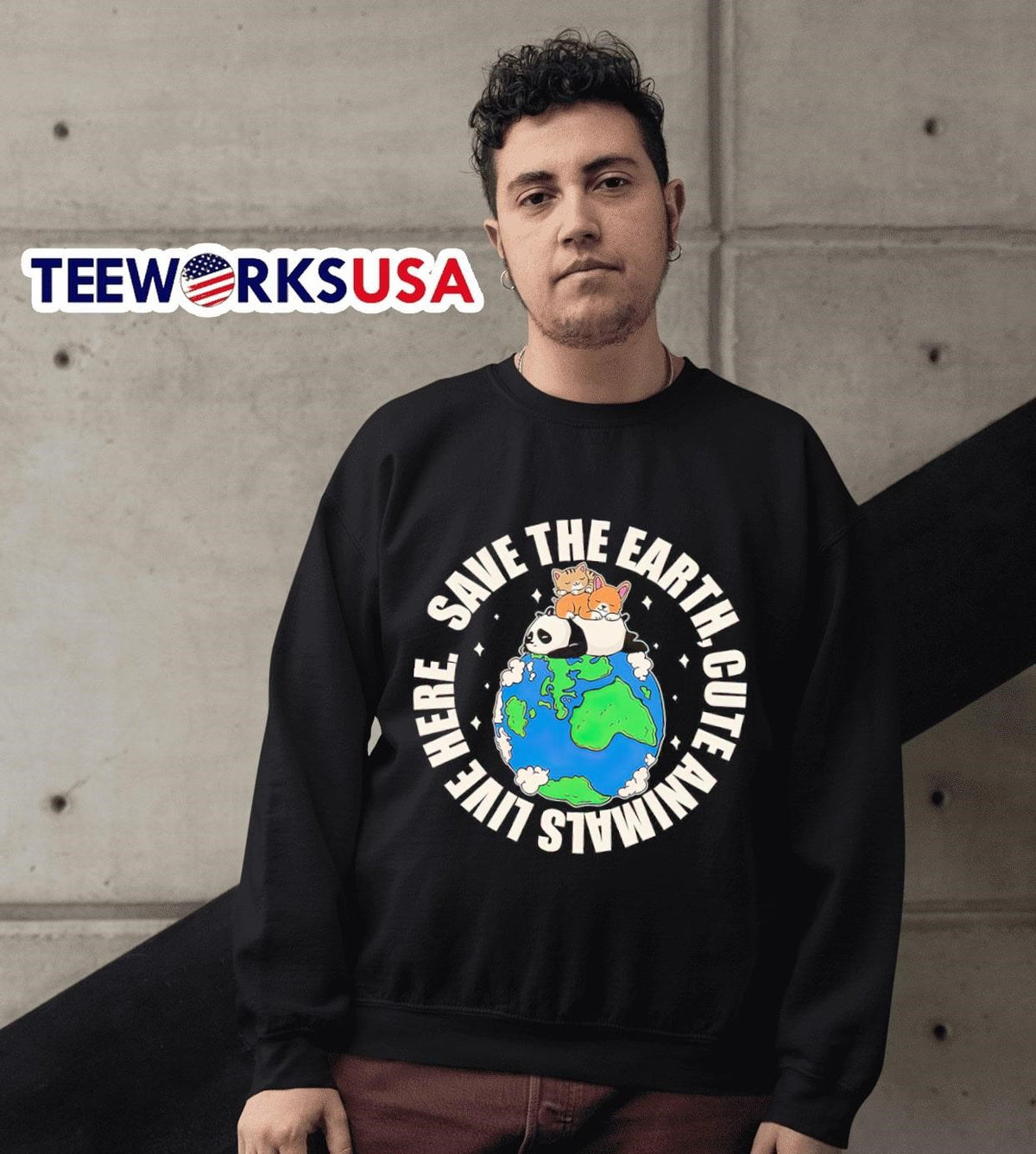 Save the earth cute animals live here - Adult & Kids T-Shirts, Sweatshirts & Hoodies apparel design preview 3