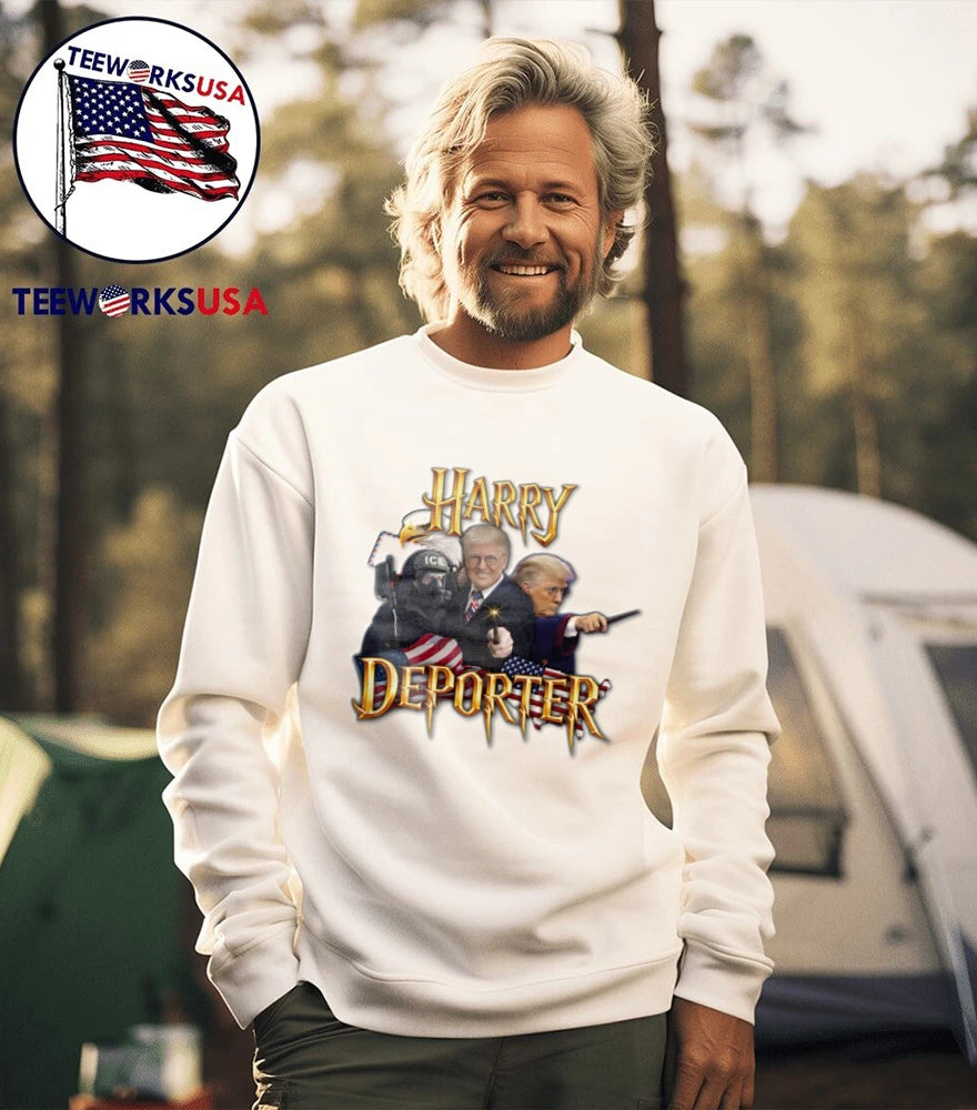 Harry Deporter Donald Trump holding wand eagle - Adult & Kids T-Shirts, Sweatshirts & Hoodies apparel design preview 5
