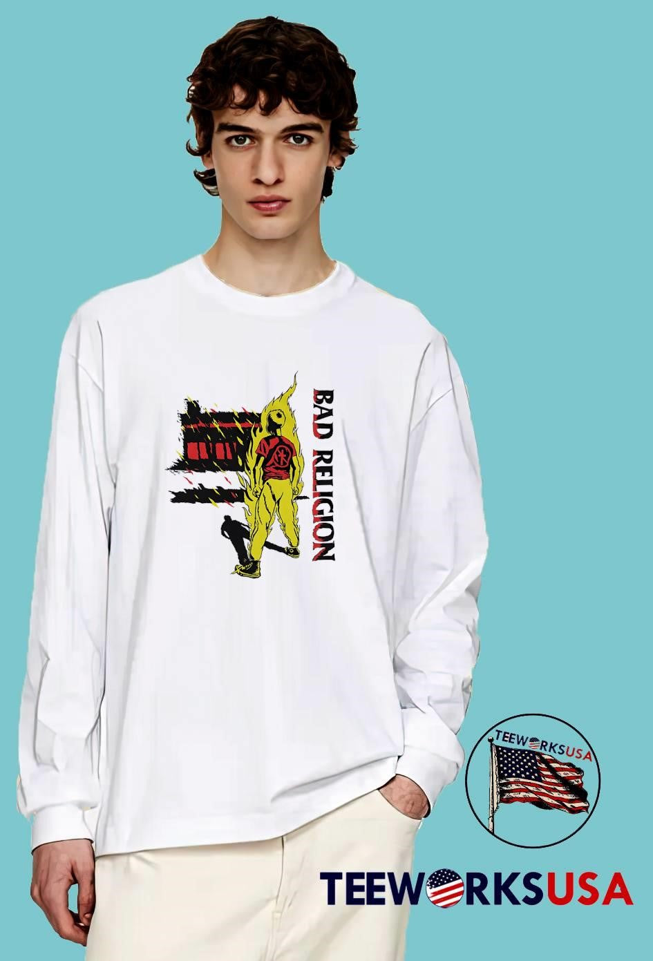 Bad Religion Burning Figure Standing Frontal Red - Adult & Kids T-Shirts, Sweatshirts & Hoodies apparel design preview 3
