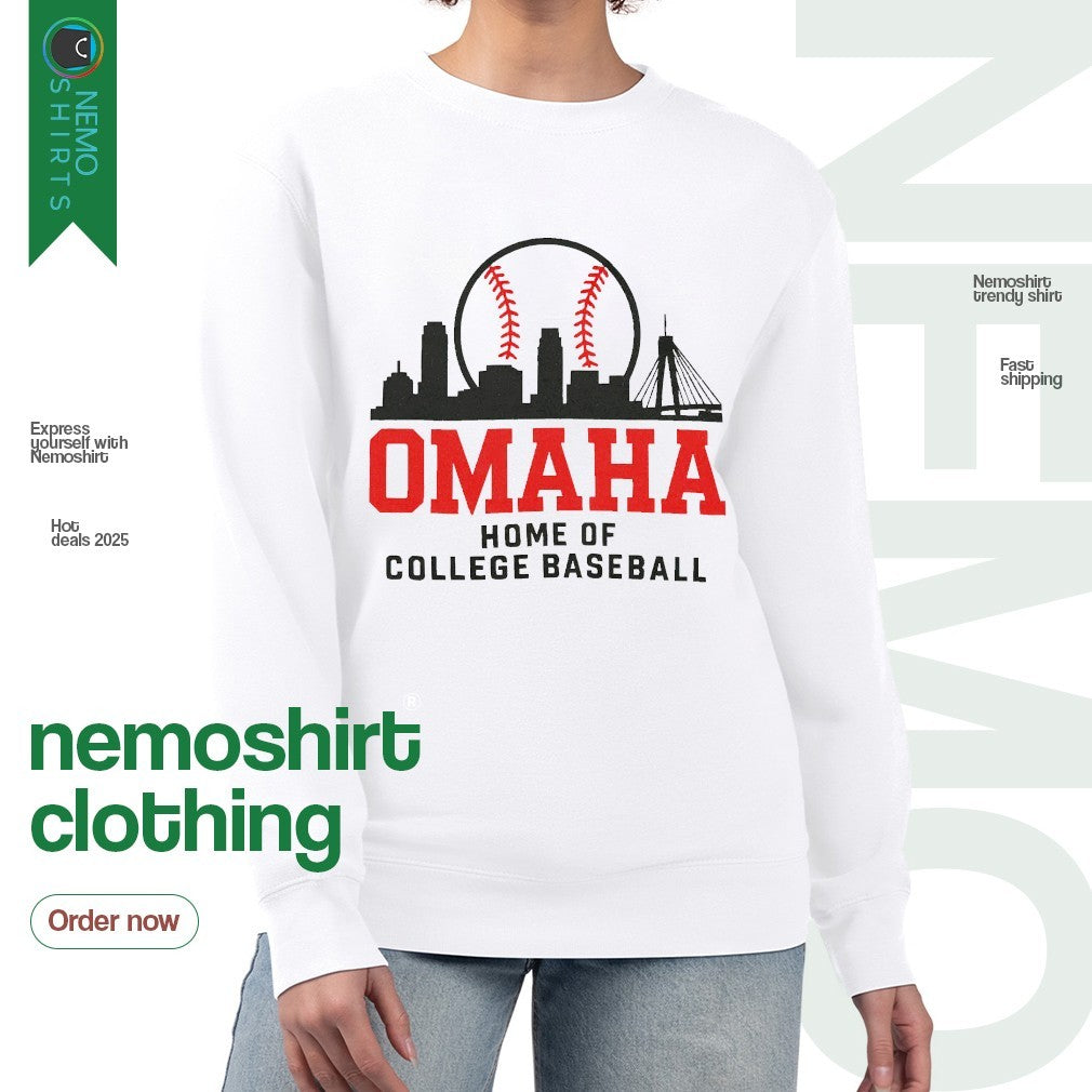 Omaha home of college baseball skyline - Adult & Kids T-Shirts, Sweatshirts & Hoodies apparel design preview 4