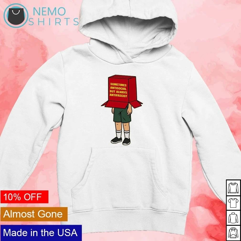 Sometimes Antisocial but Always Antifascist Box Head - Adult & Kids T-Shirts, Sweatshirts & Hoodies apparel design preview 2