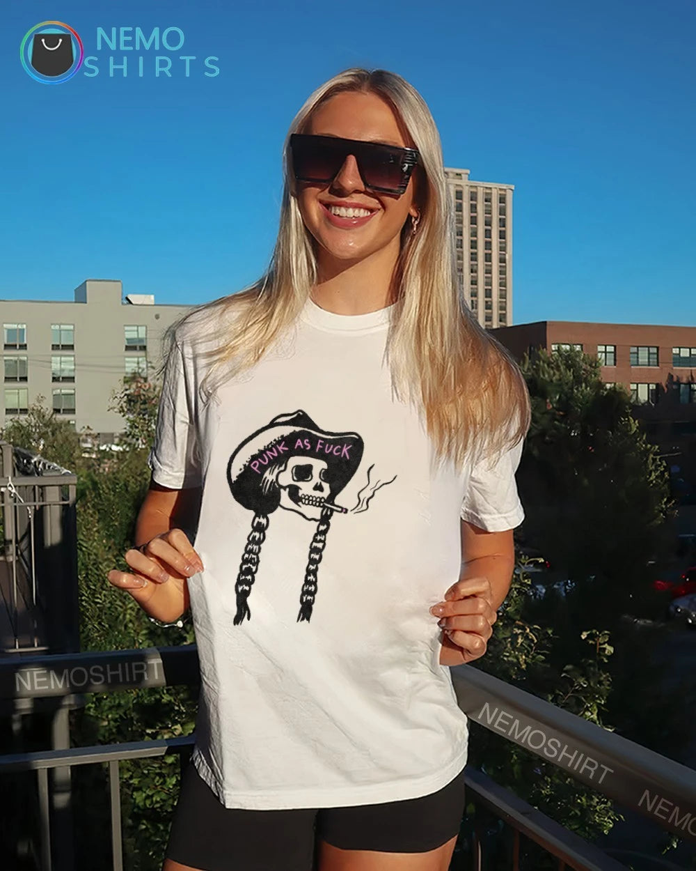 Punk as Fuck Skeleton Cowgirl smoking braids - Adult & Kids T-Shirts, Sweatshirts & Hoodies apparel design preview 6