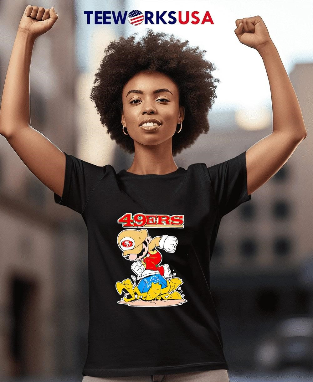 Mario 49ers stomps on detroit lions - Adult & Kids T-Shirts, Sweatshirts & Hoodies apparel design preview 4