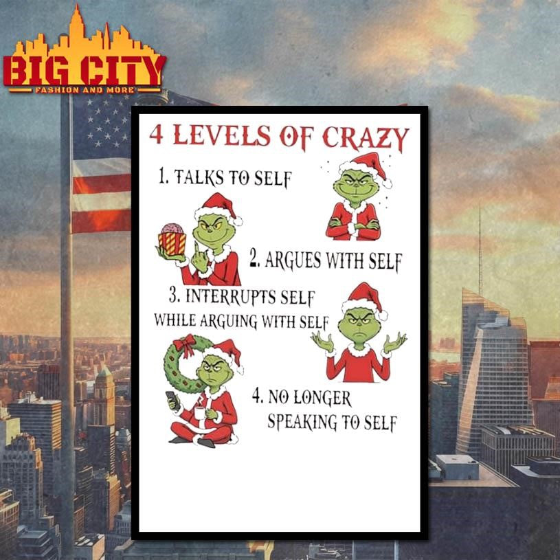 Grinch Christmas 2025 4 Levels Of Crazy - Adult & Kids T-Shirts, Sweatshirts & Hoodies apparel design preview 4