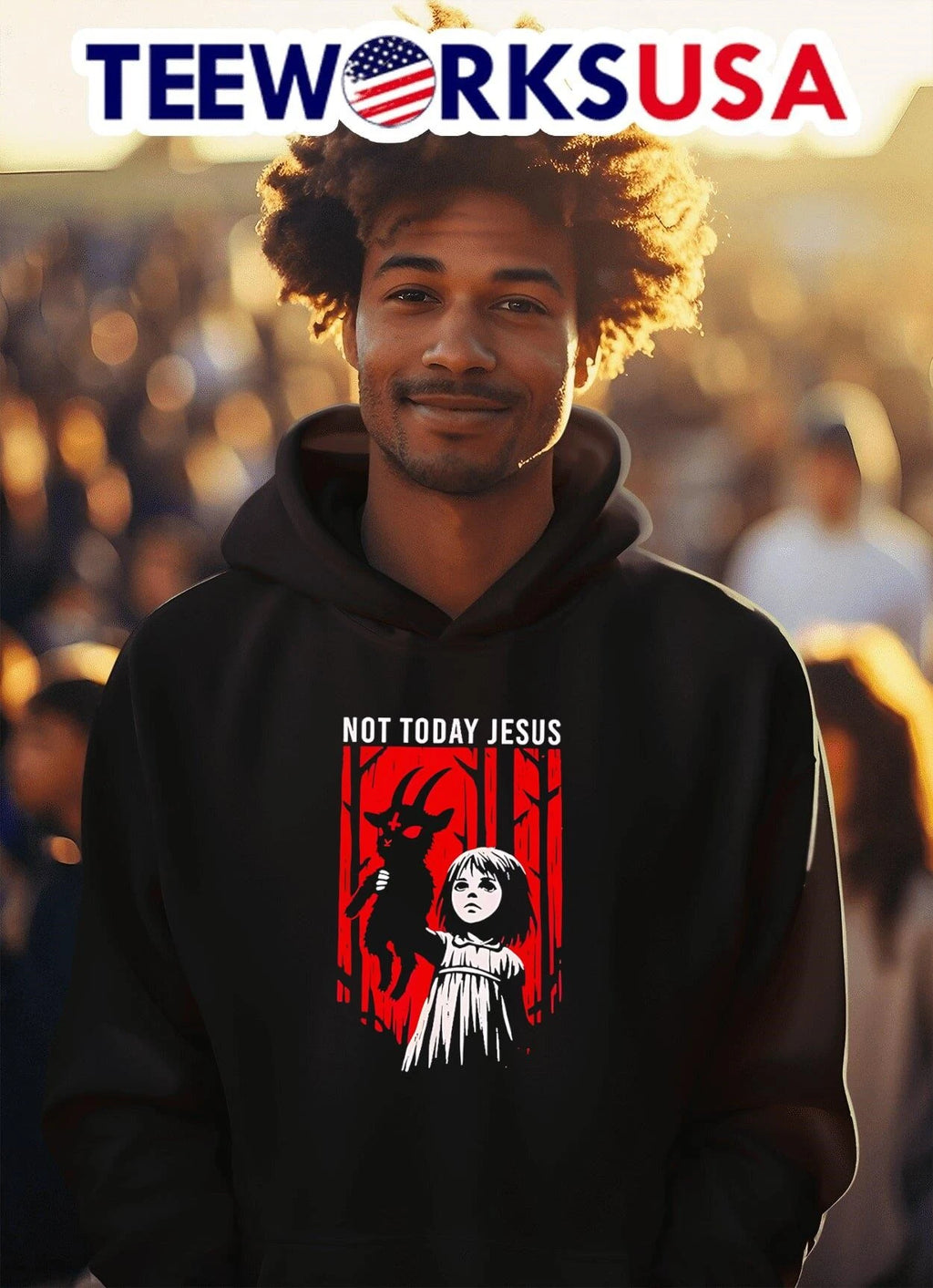Not Today Jesus Gothic Dark Art Creepy Cute - Adult & Kids T-Shirts, Sweatshirts & Hoodies apparel design preview 2