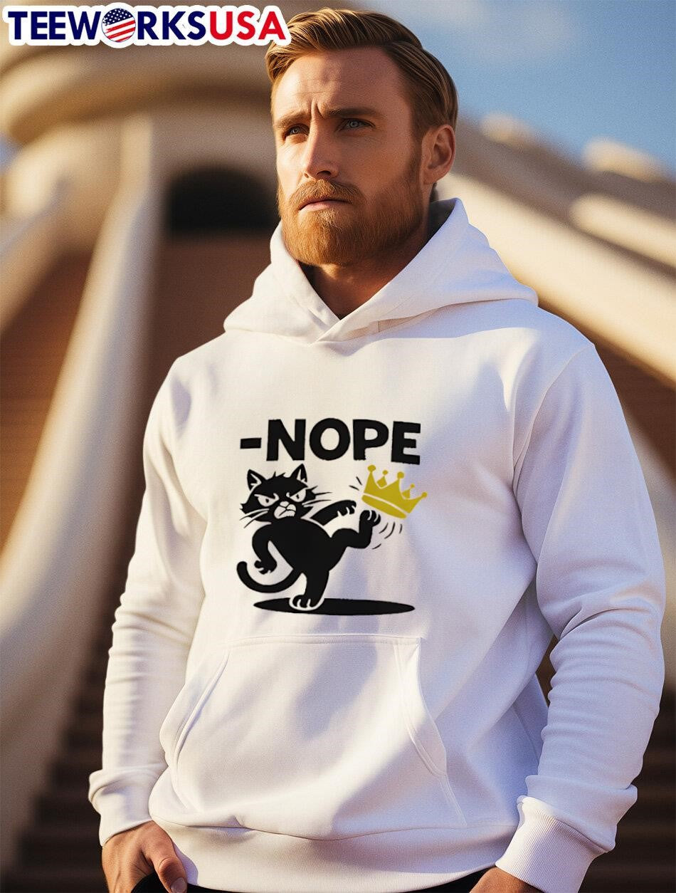 Nope Cat Kicking Crown - Adult & Kids T-Shirts, Sweatshirts & Hoodies apparel design preview 2