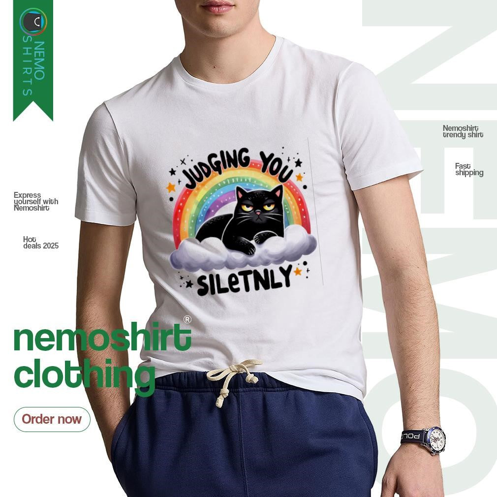 Judging you siletnly black cat rainbow - Adult & Kids T-Shirts, Sweatshirts & Hoodies apparel design preview 1