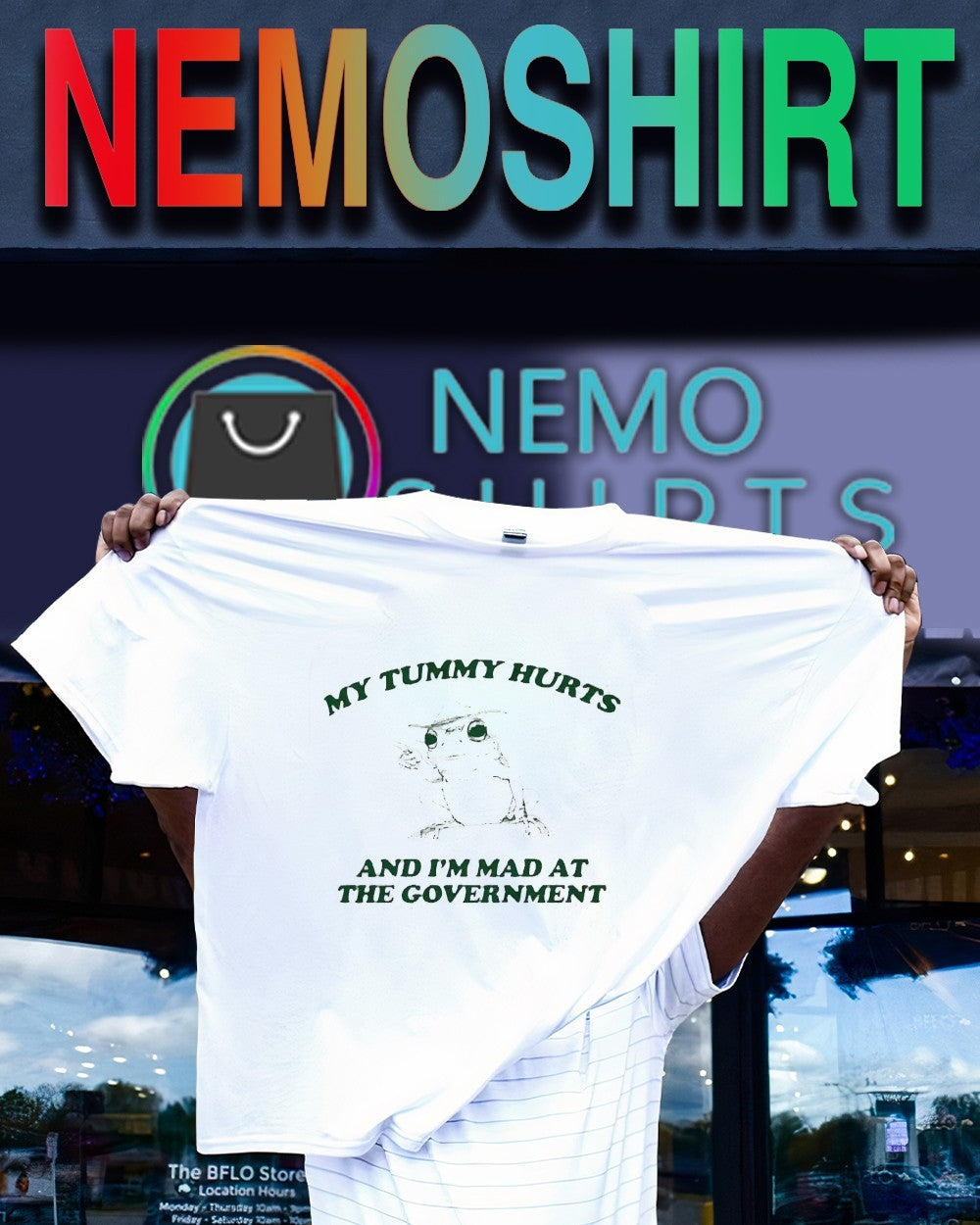 My tummy hurts and I'm mad at the government frog - Adult & Kids T-Shirts, Sweatshirts & Hoodies apparel design preview 1