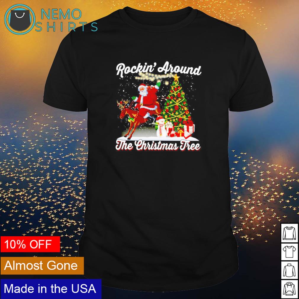 Santa claus riding Rockin' around the Christmas tree - Adult & Kids T-Shirts, Sweatshirts & Hoodies apparel design preview 1