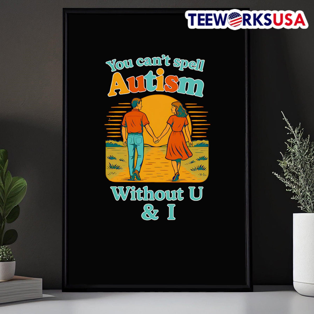 You can't spell Autism without U and I sunset - Adult & Kids T-Shirts, Sweatshirts & Hoodies apparel design preview 5