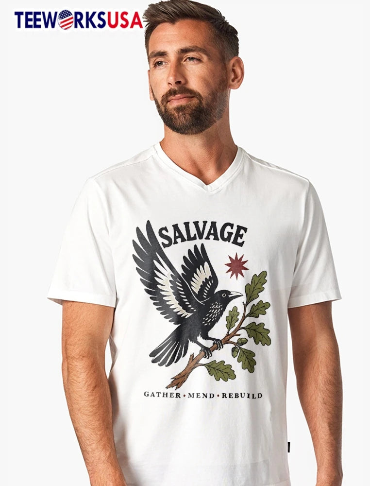 Salvage Gather Mend Rebuild Bird Perched Oak Branch - Adult & Kids T-Shirts, Sweatshirts & Hoodies apparel design preview 7