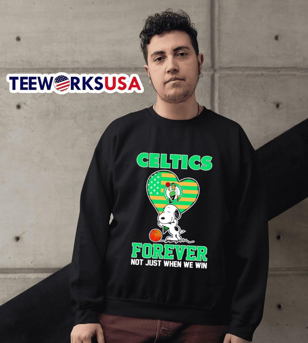 Snoopy hug heart Boston Celtics forever not just when - Adult & Kids T-Shirts, Sweatshirts & Hoodies apparel design preview 3