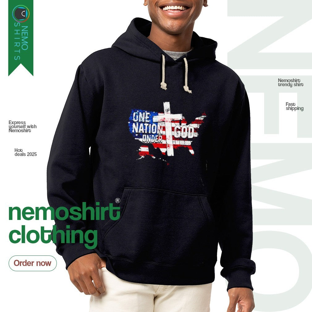 One nation under God US flag state map - Adult & Kids T-Shirts, Sweatshirts & Hoodies apparel design preview 2