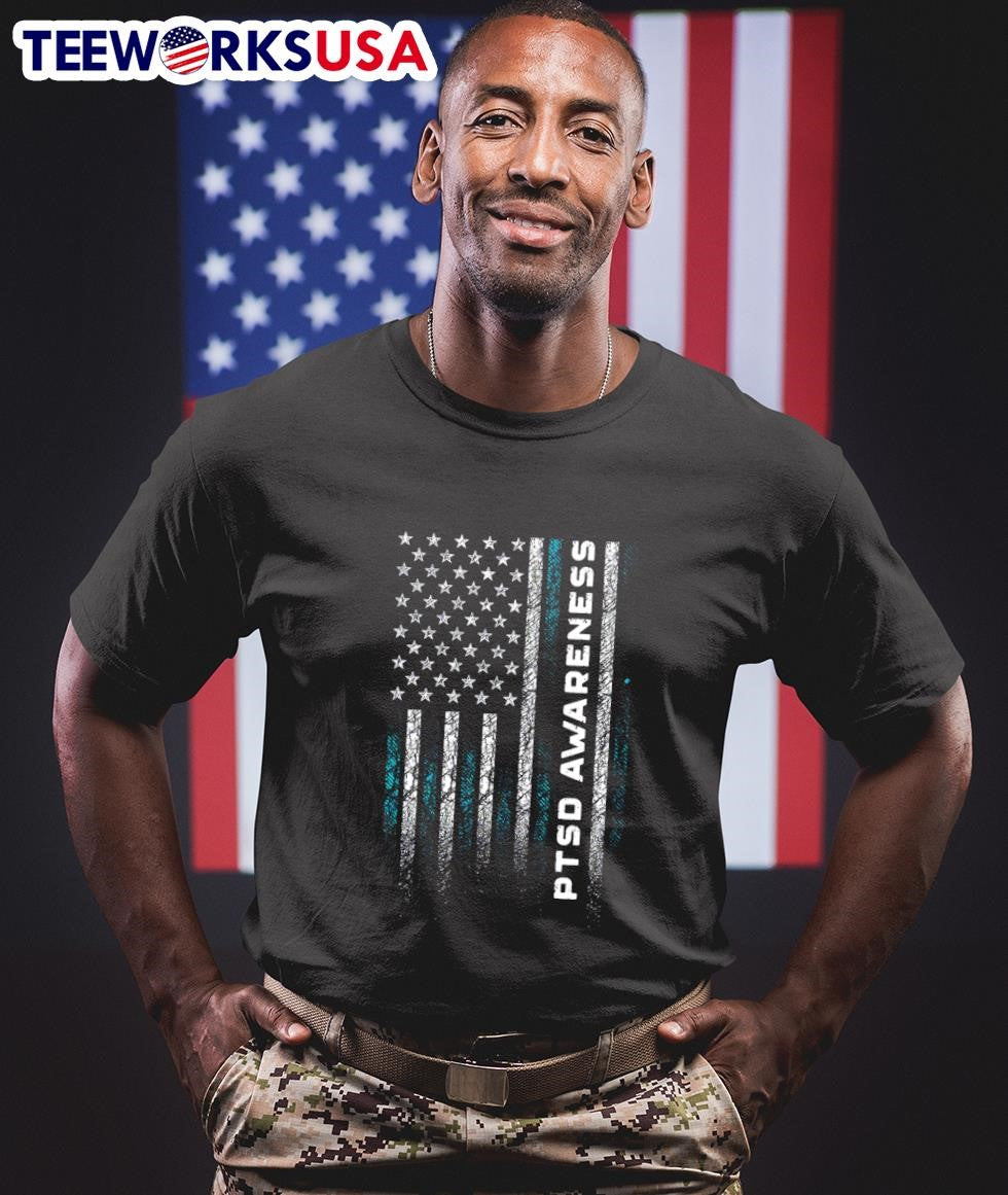 PTSD awareness American flag - Adult & Kids T-Shirts, Sweatshirts & Hoodies apparel design preview 1