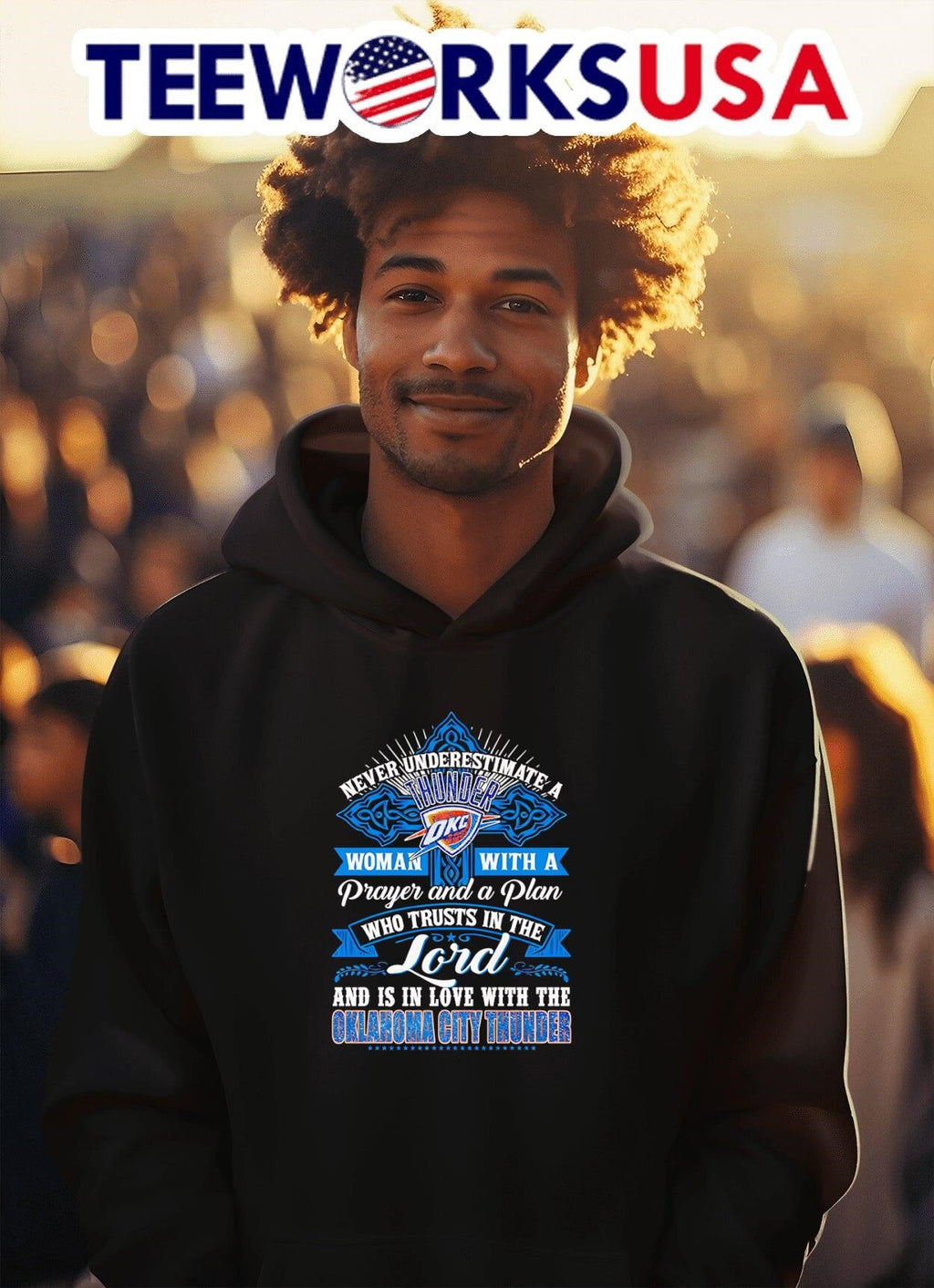 Never underestimate a OKC Thunder woman with prayer - Adult & Kids T-Shirts, Sweatshirts & Hoodies apparel design preview 2
