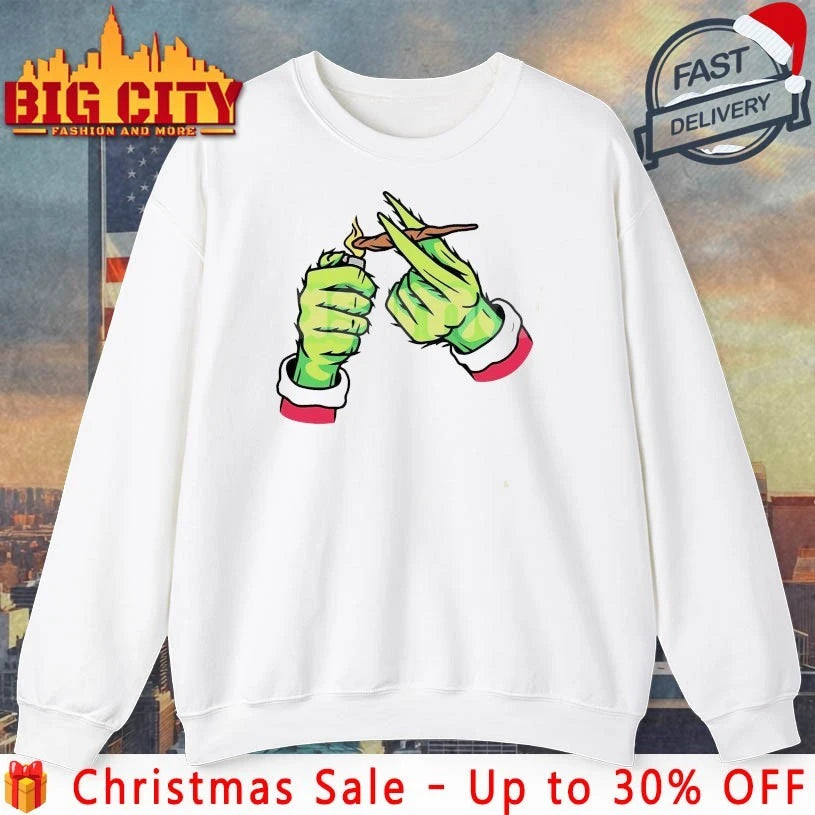 Grinch hand Dank Merry Xmas Cannabis Leaf - Adult & Kids T-Shirts, Sweatshirts & Hoodies apparel design preview 4