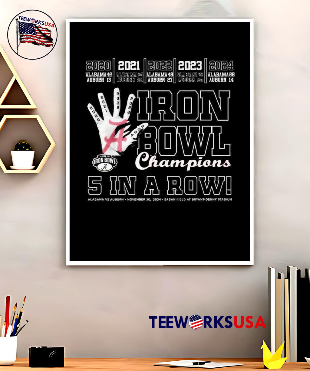 Alabama Crimson Tide Iron Bowl Champions 5 In A Row - Adult & Kids T-Shirts, Sweatshirts & Hoodies apparel design preview 5