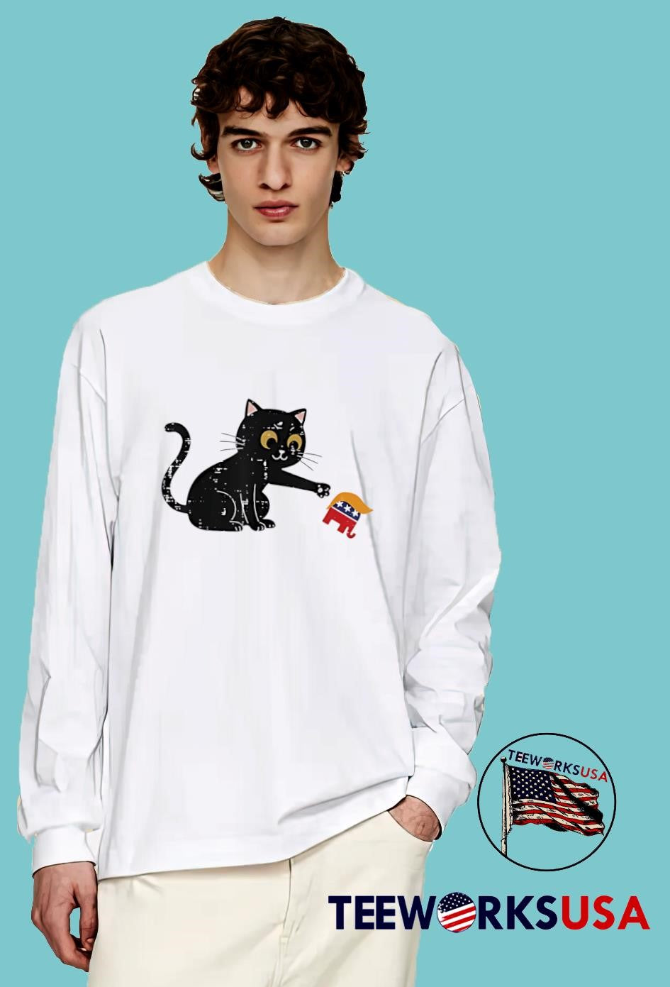 Resist cat tipping elephant protest Trump - Adult & Kids T-Shirts, Sweatshirts & Hoodies apparel design preview 4