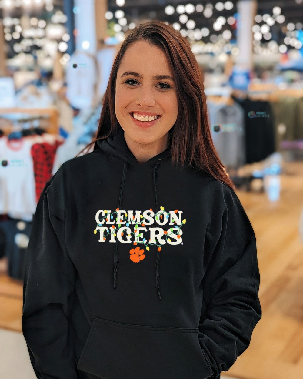 Clemson Tigers string lights Christmas - Adult & Kids T-Shirts, Sweatshirts & Hoodies apparel design preview 5