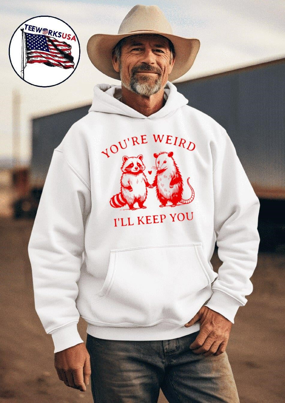 Raccoon and Possum you're weird I'll keep you - Adult & Kids T-Shirts, Sweatshirts & Hoodies apparel design preview 2