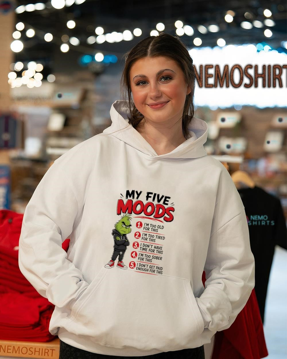 The Grinch My Five Moods Slogan sarcastic - Adult & Kids T-Shirts, Sweatshirts & Hoodies apparel design preview 3