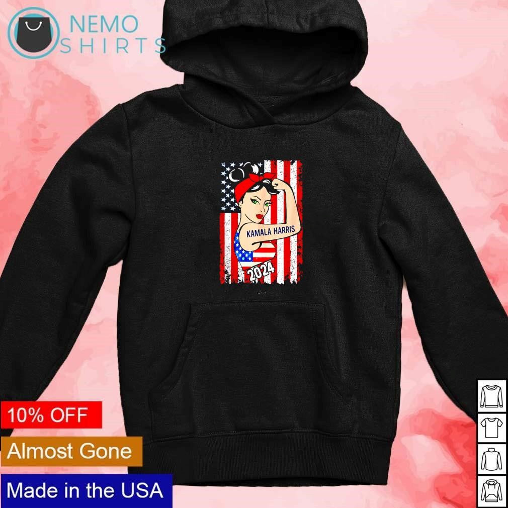 American flag strong girl Kamala Harris 2024 - Adult & Kids T-Shirts, Sweatshirts & Hoodies apparel design preview 2