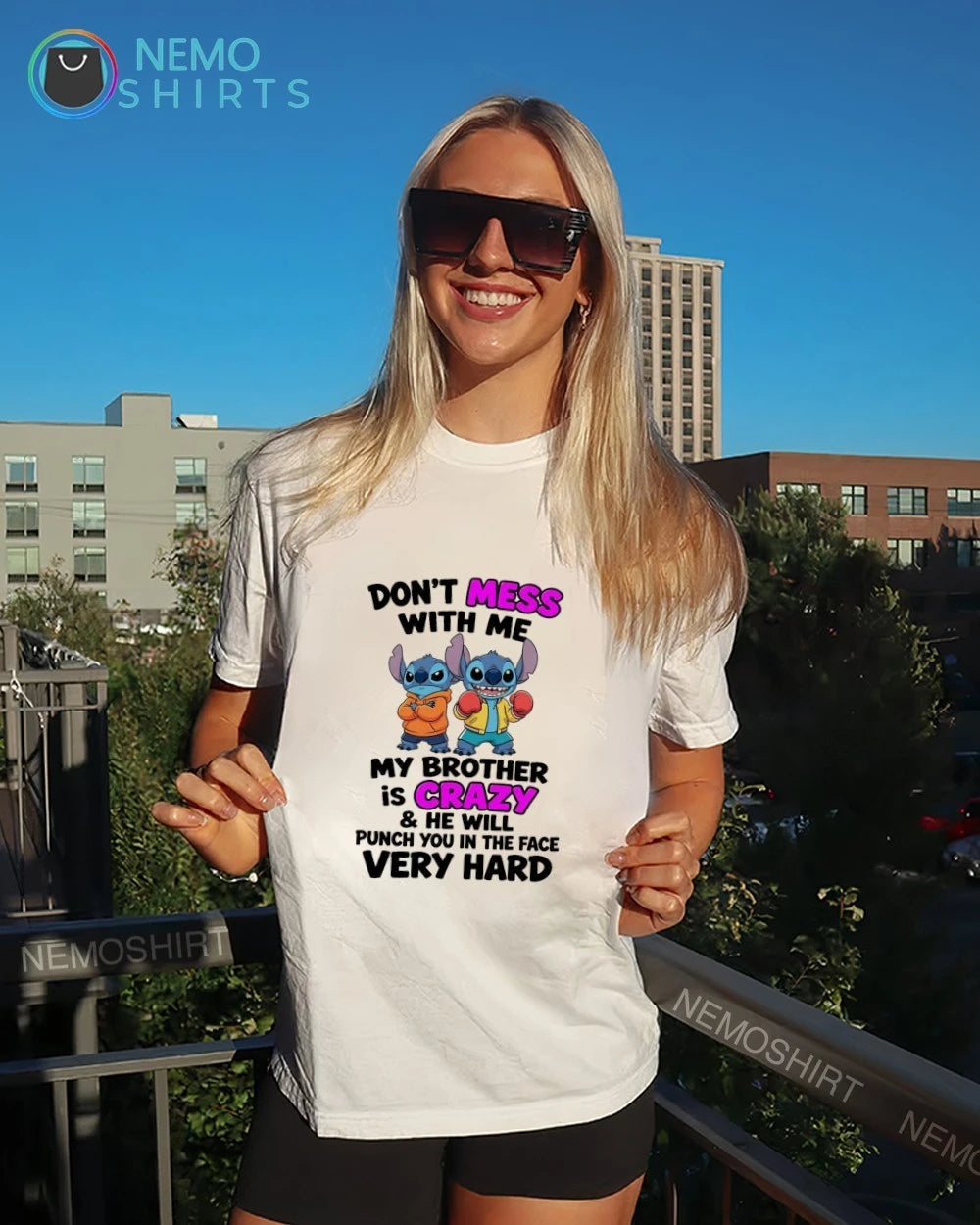 Stitch Don't Mess With Me My Brother Is Crazy - Adult & Kids T-Shirts, Sweatshirts & Hoodies apparel design preview 6