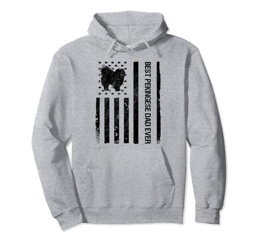 Best Pekingese Dad Ever Usa Flag Hoodie - Fun Novelty Design for Adults - T-Shirt, Sweatshirt, Hoodie