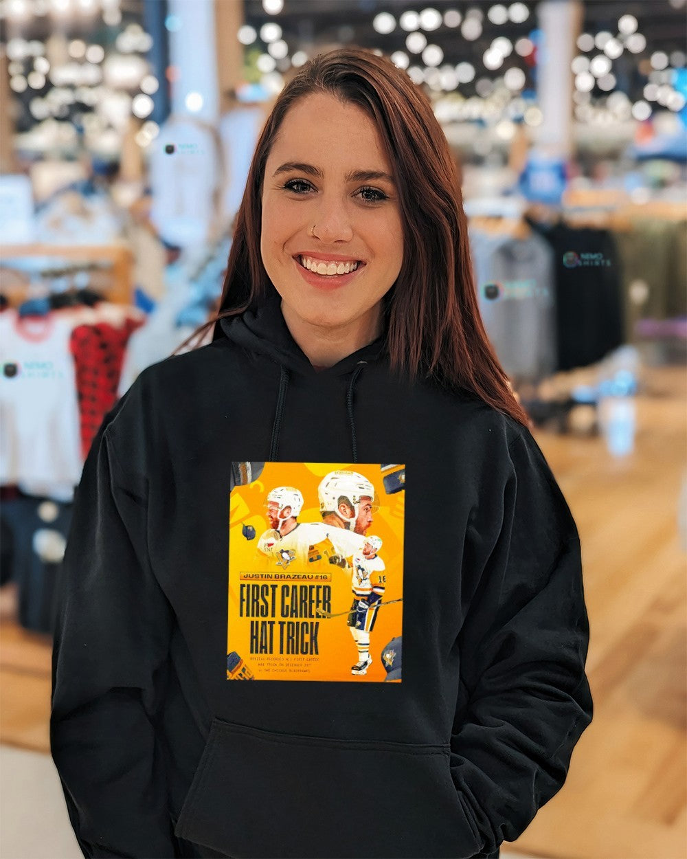 Justin Brazeau Pittsburgh Penguins first career hat - Adult & Kids T-Shirts, Sweatshirts & Hoodies apparel design preview 3