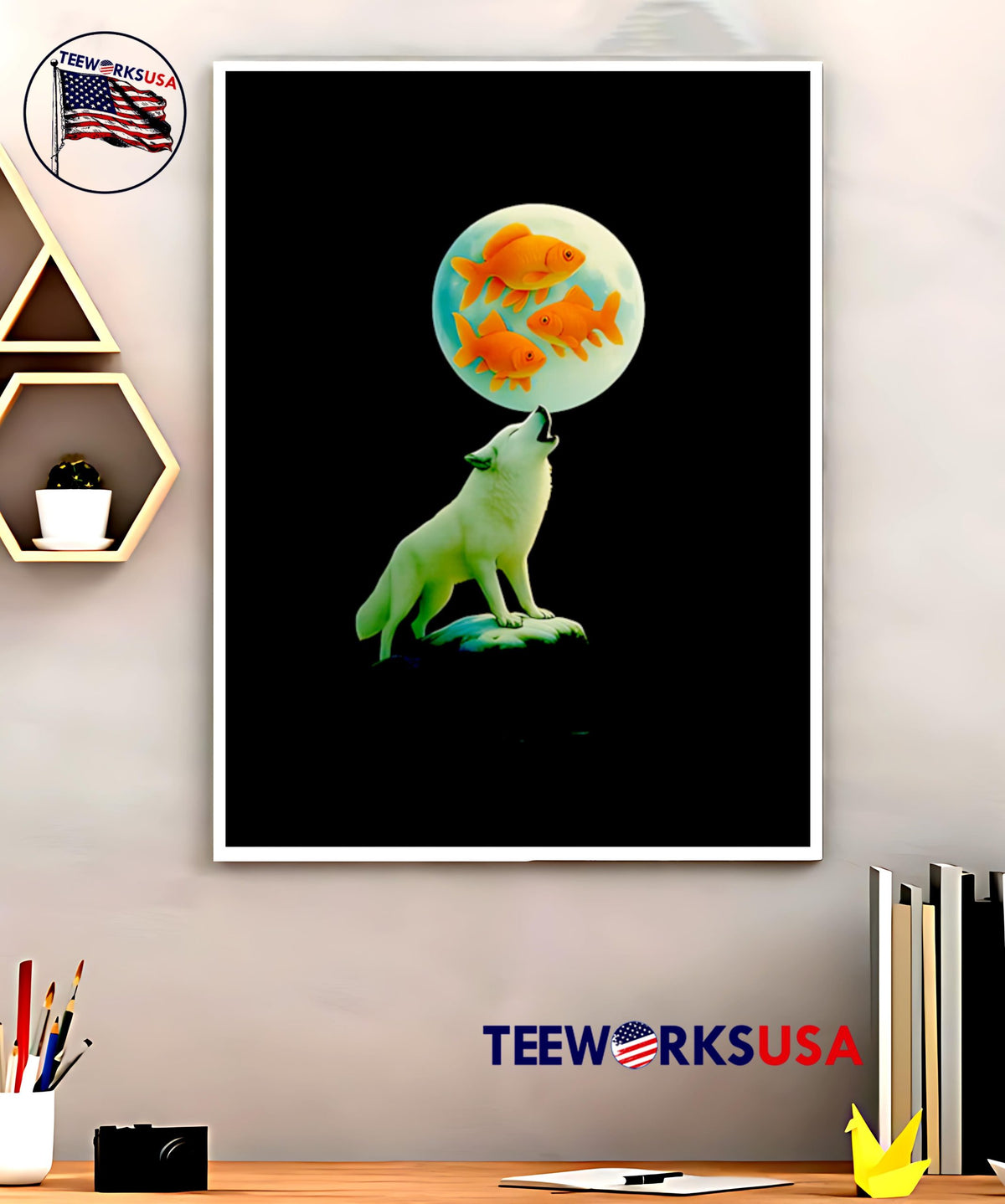 Three Goldfish Moon - Adult & Kids T-Shirts, Sweatshirts & Hoodies apparel design preview 5