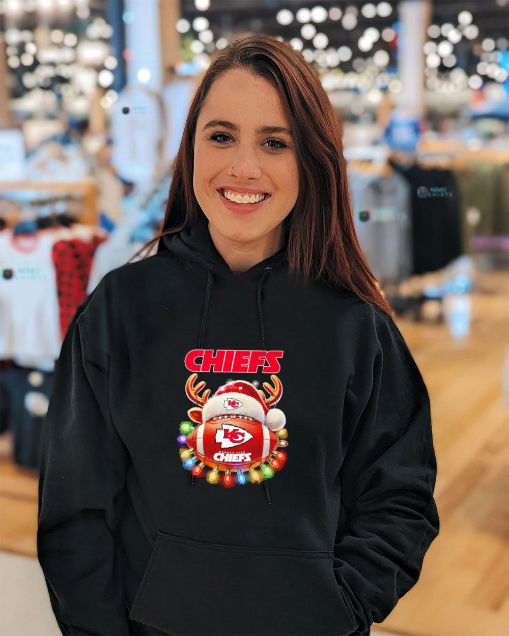 Kansas City Chiefs football with santa deer hat - Adult & Kids T-Shirts, Sweatshirts & Hoodies apparel design preview 5
