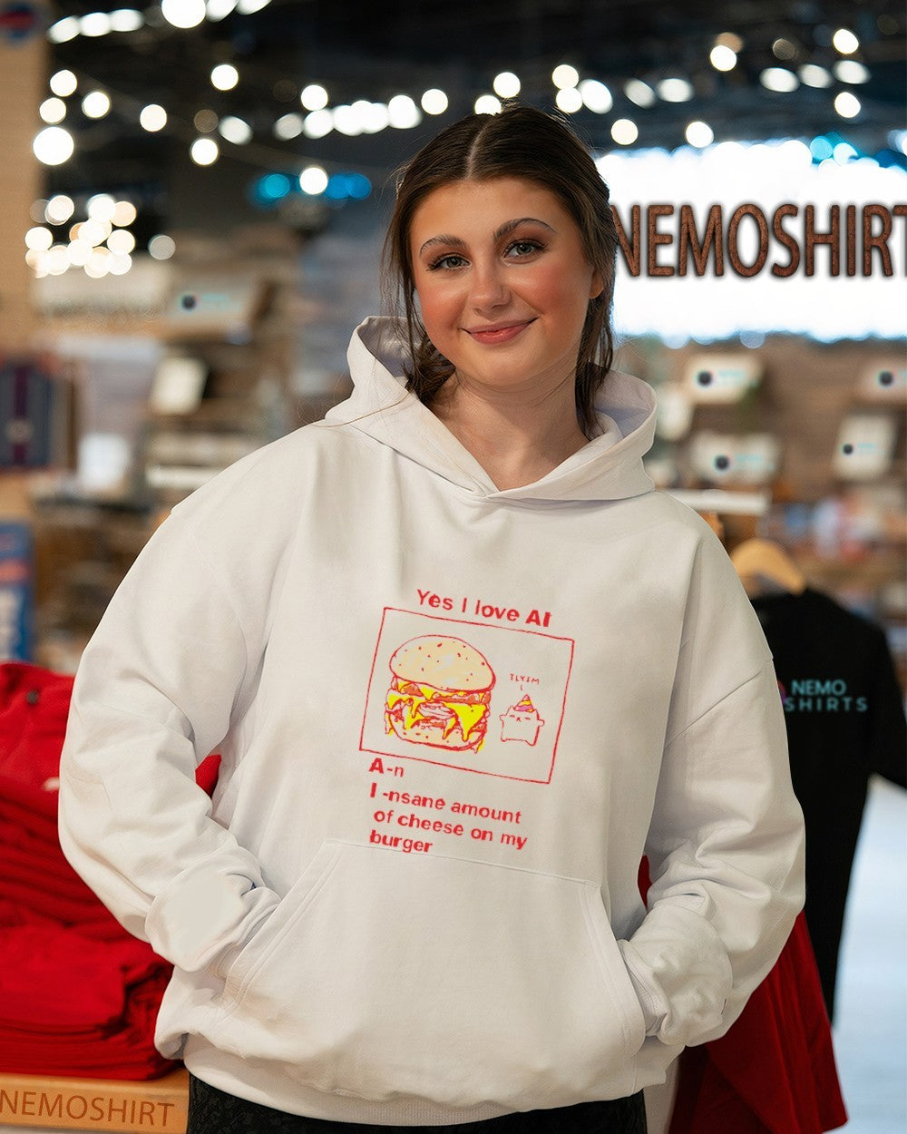 Yes I love AI An Insane amount of cheese on my burger - Adult & Kids T-Shirts, Sweatshirts & Hoodies apparel design preview 3
