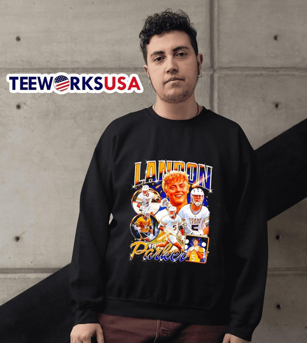 Landon Parker 5 Grand Ledge boys lacrosse - Adult & Kids T-Shirts, Sweatshirts & Hoodies apparel design preview 3