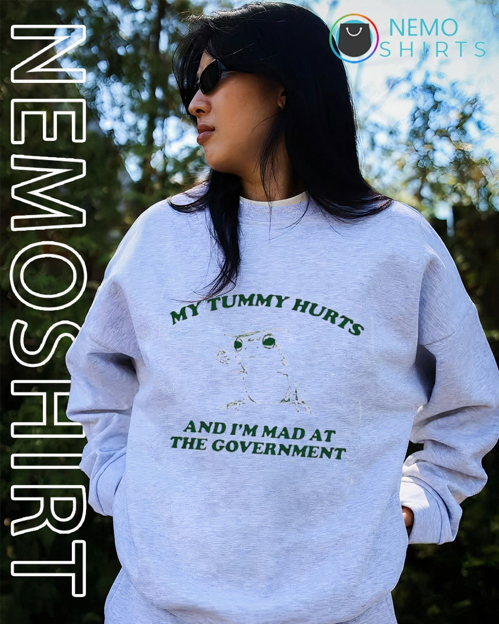 My tummy hurts and I'm mad at the government frog - Adult & Kids T-Shirts, Sweatshirts & Hoodies apparel design preview 2