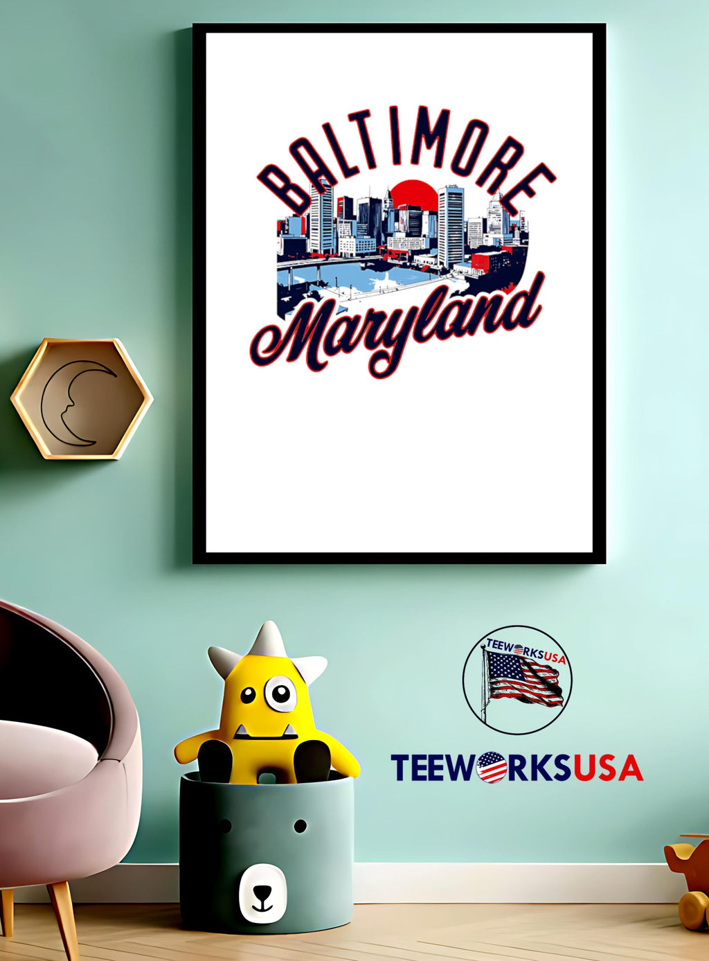Baltimore Maryland Skyline Sunset - Adult & Kids T-Shirts, Sweatshirts & Hoodies apparel design preview 3