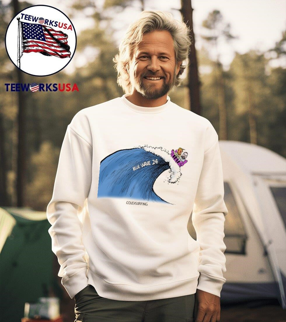 Donald Trump JD Vance with blue wave 24 couchsurfing - Adult & Kids T-Shirts, Sweatshirts & Hoodies apparel design preview 3
