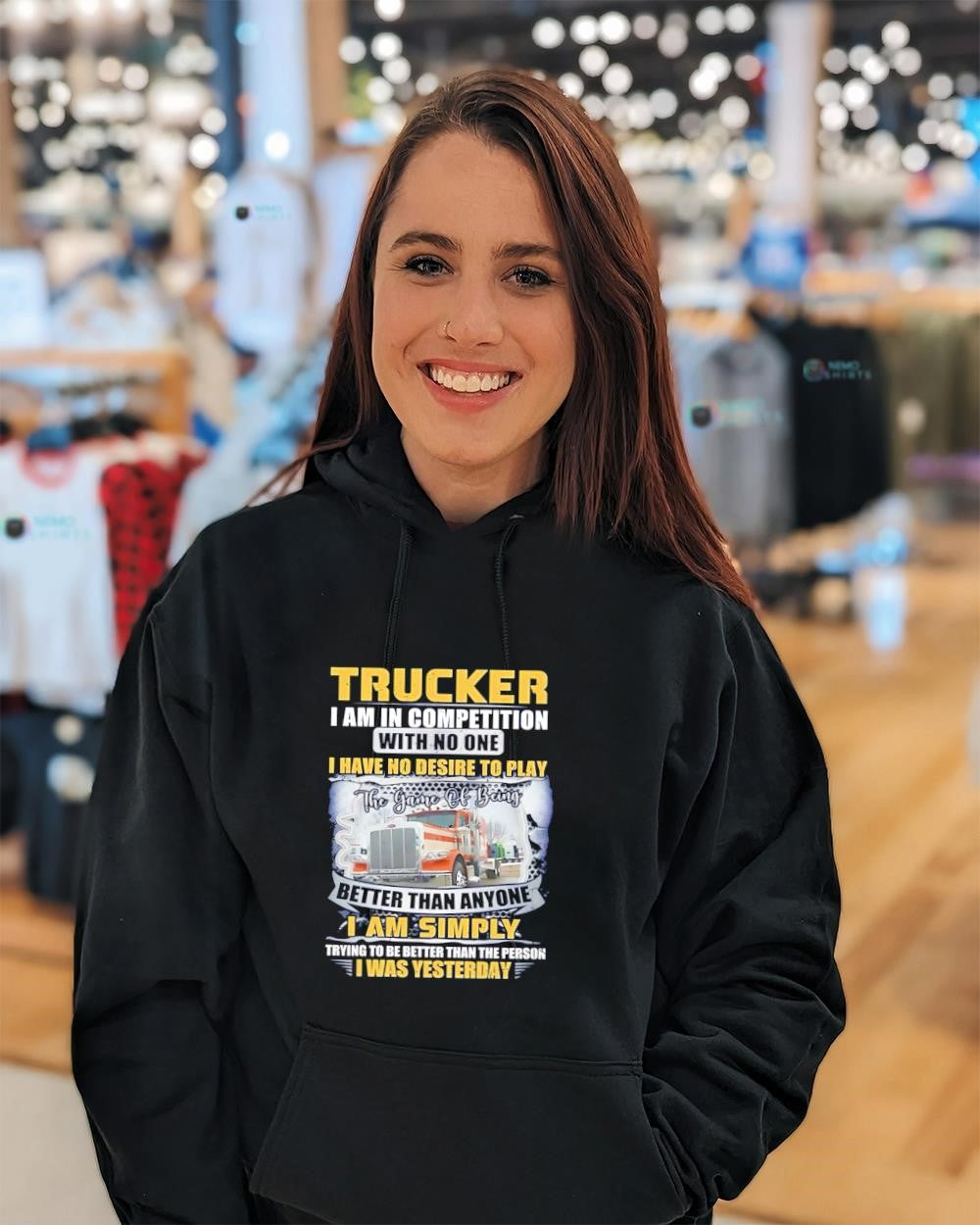Trucker I Am in Competition with No One Simply Trying - Adult & Kids T-Shirts, Sweatshirts & Hoodies apparel design preview 3