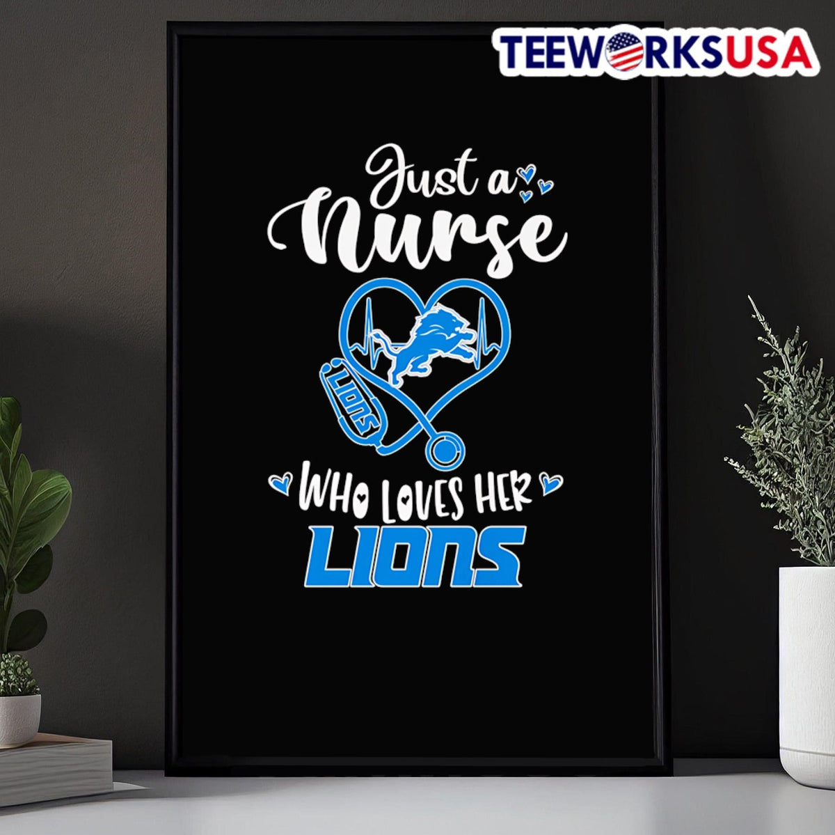 Just a nurse who loves her Detroit Lions - Adult & Kids T-Shirts, Sweatshirts & Hoodies apparel design preview 5