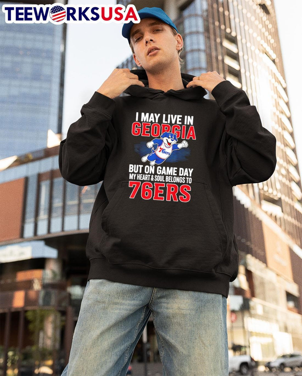 I may live in Georgia but on game day my heart and - Adult & Kids T-Shirts, Sweatshirts & Hoodies apparel design preview 3