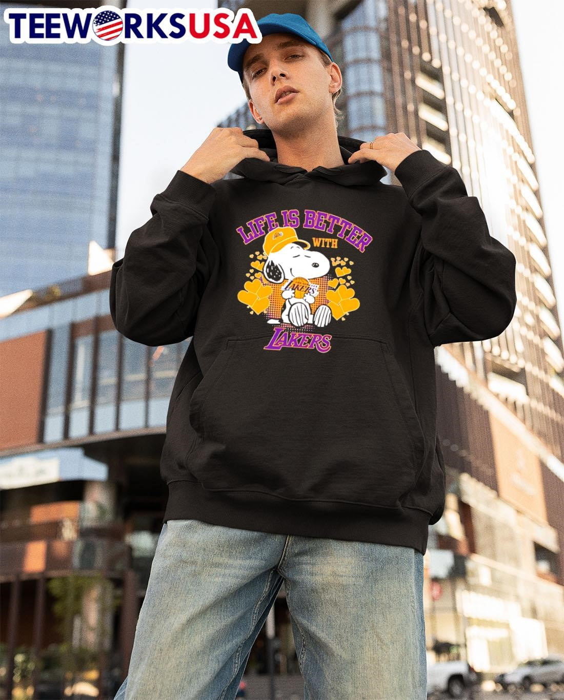 Snoopy Life is Better with Lakers - Adult & Kids T-Shirts, Sweatshirts & Hoodies apparel design preview 3