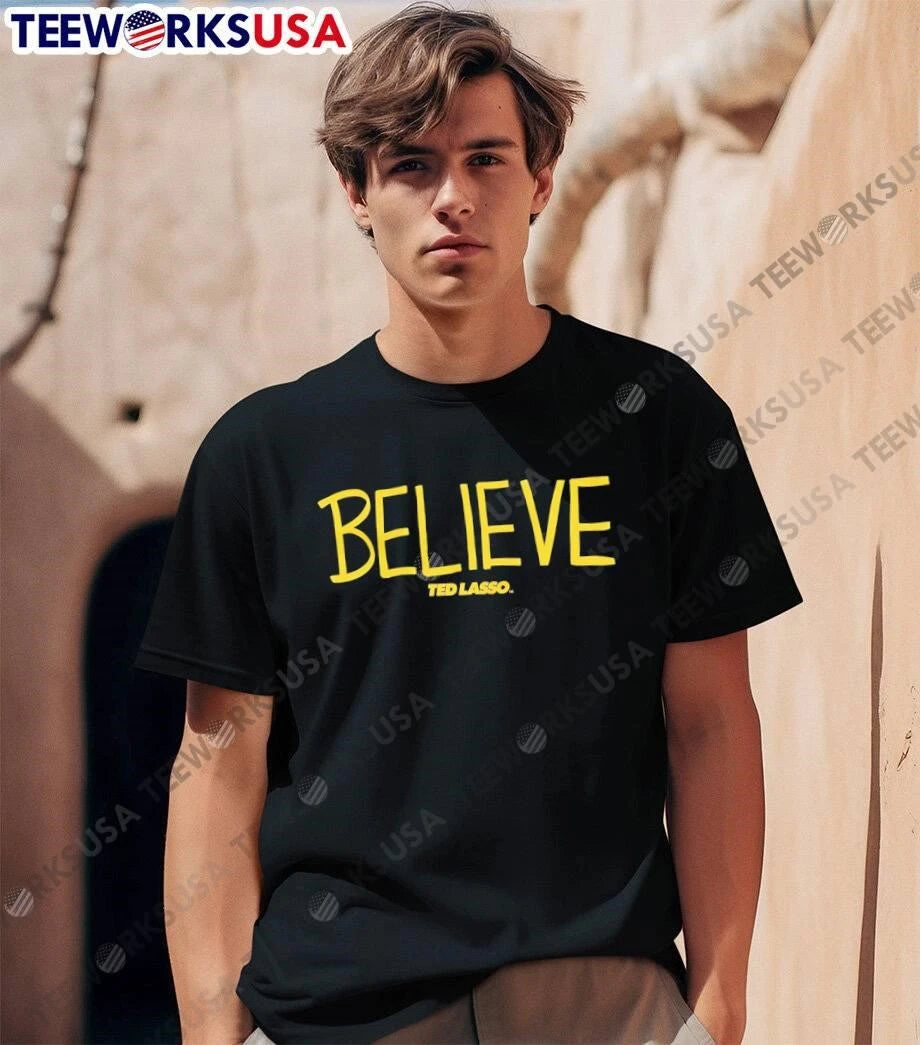 Ted Lasso Believe Yellow Handwritten Marker Text - Adult & Kids T-Shirts, Sweatshirts & Hoodies apparel design preview 1