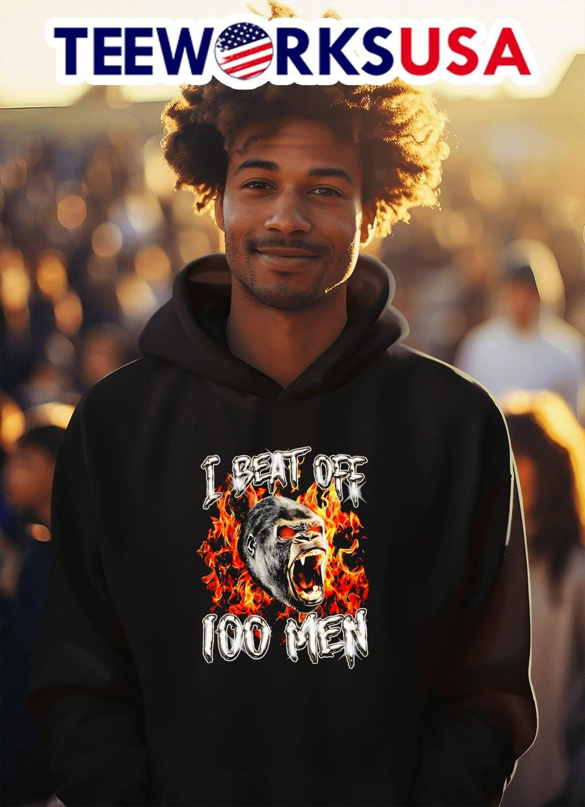 Gorilla I beat off 100 men - Adult & Kids T-Shirts, Sweatshirts & Hoodies apparel design preview 2