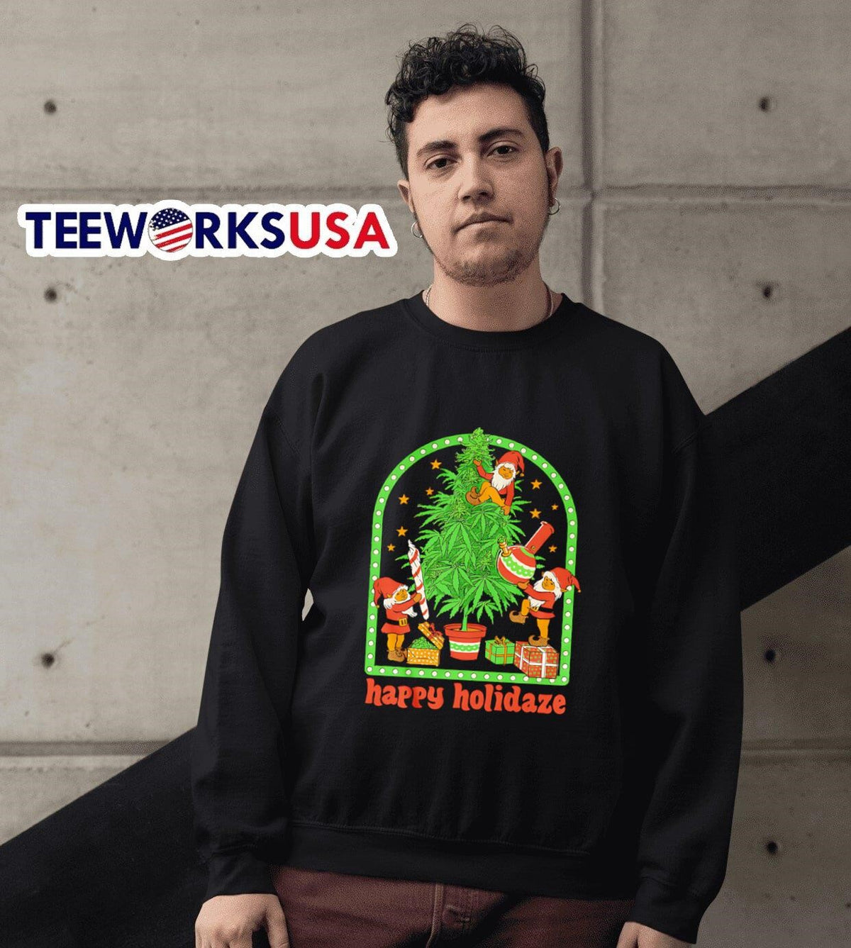 Happy holidaze Christmas weed tree - Adult & Kids T-Shirts, Sweatshirts & Hoodies apparel design preview 3